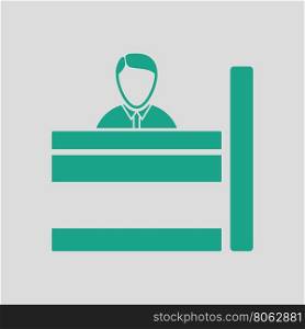 Bank clerk icon. Gray background with green. Vector illustration.
