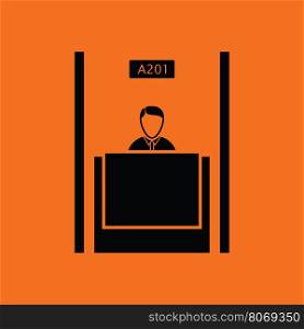 Bank clerk icon. Orange background with black. Vector illustration.