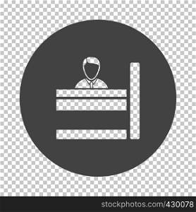 Bank clerk icon. Subtract stencil design on tranparency grid. Vector illustration.