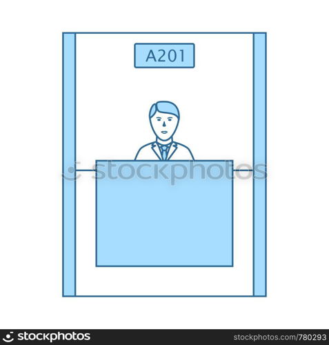 Bank Clerk Icon. Thin Line With Blue Fill Design. Vector Illustration.