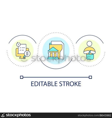 Bank client loop concept icon. Banking services. Credit score. Loans for personal purpose abstract idea thin line illustration. Isolated outline drawing. Editable stroke. Arial font used. Bank client loop concept icon