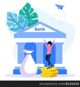 Bank concept flat style vector illustration. Business income, finance, saving money and wealth. Deposits, loans and cash services.