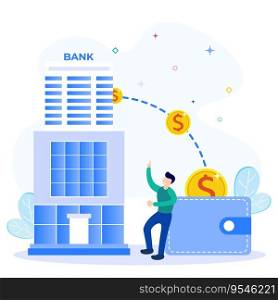 Bank concept flat style vector illustration. Business income, finance, saving money and wealth. Deposits, loans and cash services.