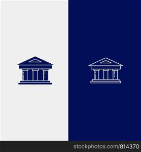 Bank, Courthouse, Finance, Finance, Building Line and Glyph Solid icon Blue banner Line and Glyph Solid icon Blue banner