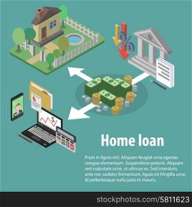 Bank credit and home loan concept with isometric house and financial icons vector illustration. Bank Credit Isometric