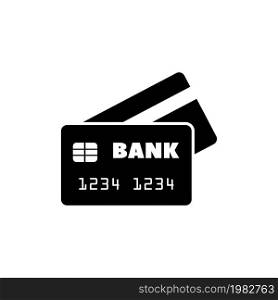 Bank Credit Card. Flat Vector Icon. Simple black symbol on white background. Bank Credit Card Flat Vector Icon