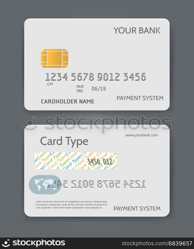 Bank credit card white template. Bank credit card white template vector illustration. Blank plastic card for business identity isolated on background