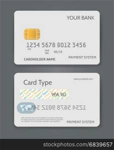 Bank credit card white template. Bank credit card white template vector illustration. Blank plastic card for business identity isolated on background