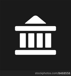 Bank dark mode glyph ui icon. Government building. Courthouse architecture. User interface design. White silhouette symbol on black space. Solid pictogram for web, mobile. Vector isolated illustration. Bank dark mode glyph ui icon