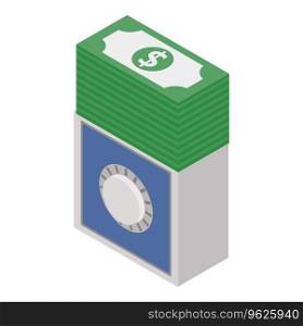 Bank deposit icon isometric vector. Closed metal safe and dollar bill stack icon. Banking term deposit, finance concept. Bank deposit icon isometric vector. Closed metal safe and dollar bill stack icon
