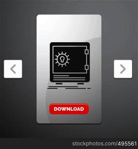 Bank, deposit, safe, safety, strongbox Glyph Icon in Carousal Pagination Slider Design & Red Download Button. Vector EPS10 Abstract Template background