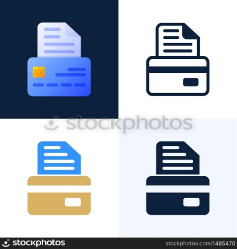 Bank document with credit card vector stock icon set. The concept of concluding a banking contract. Front side of card with text document