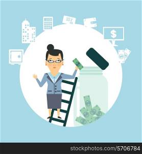 bank employee to keep money in the glass jar illustration