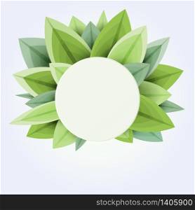 Bank frame white round with green leave background.