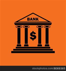 Bank icon. Orange background with black. Vector illustration.