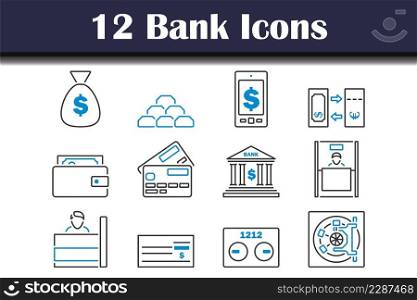 Bank Icon Set. Editable Bold Outline With Color Fill Design. Vector Illustration.