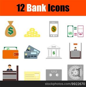 Bank Icon Set. Flat Design. Fully editable vector illustration. Text expanded.