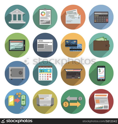 Bank icons flat set with atm money trading finance check isolated vector illustration. Bank Icons Flat Set