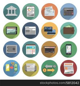 Bank icons flat set with atm money trading finance check isolated vector illustration. Bank Icons Flat Set