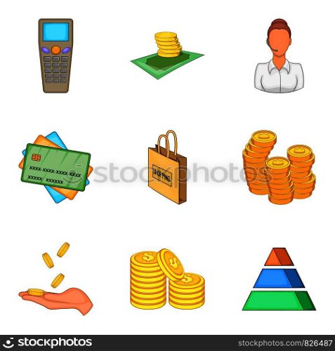 Bank icons set. Cartoon set of 9 bank vector icons for web isolated on white background. Bank icons set, cartoon style