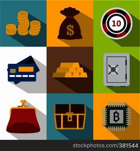 Bank icons set. Flat illustration of 9 bank vector icons for web. Bank icons set, flat style