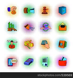 Bank icons set in pop-art style on a white background. Bank icons set, pop-art style