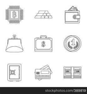 Bank icons set. Outline illustration of 9 bank vector icons for web. Bank icons set, outline style