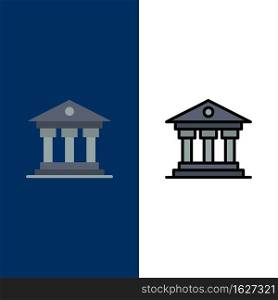 Bank, Institution, Money, Ireland  Icons. Flat and Line Filled Icon Set Vector Blue Background