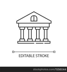 Bank linear icon. Government building. University structure. Financial account. Thin line customizable illustration. Contour symbol. Vector isolated outline drawing. Editable stroke. Bank linear icon