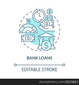 Bank loans getting concept icon. Getting money for business development. Financing startup boost abstract idea thin line illustration. Vector isolated outline color drawing. Editable stroke. Bank loans getting concept icon
