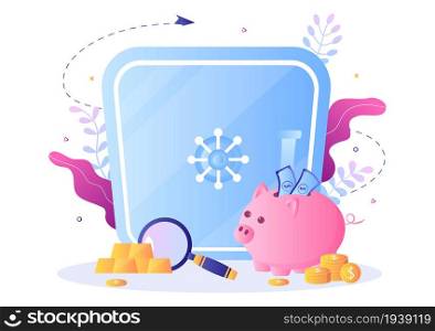 Bank Locker Vector Illustration. Storage Safe Box for Cash Safety, Protection, Gold, Currency and Important Documents using an Electronic Key to Open