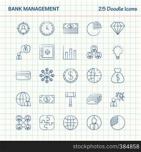 Bank Management 25 Doodle Icons. Hand Drawn Business Icon set