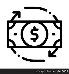 Bank Note Dollar And Around Arrows Vector Icon Thin Line. Dollar Money On Smartphone Display And Magnifier, Web Site Financial Concept Linear Pictogram. Monochrome Contour Illustration. Bank Note Dollar And Around Arrows Vector Icon