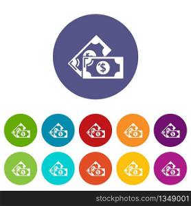 Bank note icons color set vector for any web design on white background. Bank note icons set vector color