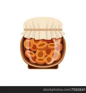 Bank of apricot jam on a white background. Vector illustration