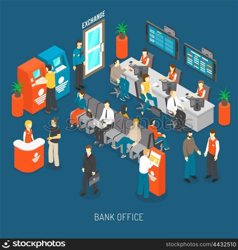 Bank Office Interior Illustration . Bank Office Concept. Bank Office Interior. Bank Office Design. Bank Office Isometric Illustration. Bank Office Vector.