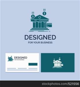 bank, payments, banking, financial, money Business Logo Glyph Icon Symbol for your business. Turquoise Business Cards with Brand logo template.. Vector EPS10 Abstract Template background