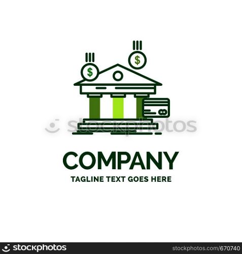 bank, payments, banking, financial, money Flat Business Logo template. Creative Green Brand Name Design.