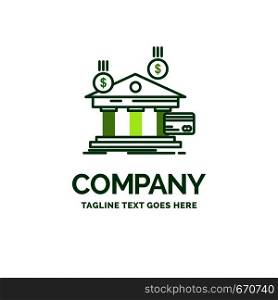 bank, payments, banking, financial, money Flat Business Logo template. Creative Green Brand Name Design.