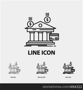 bank, payments, banking, financial, money Icon in Thin, Regular and Bold Line Style. Vector illustration. Vector EPS10 Abstract Template background