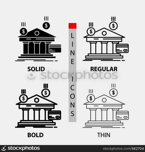 bank, payments, banking, financial, money Icon in Thin, Regular, Bold Line and Glyph Style. Vector illustration. Vector EPS10 Abstract Template background