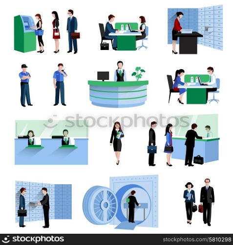 Bank people customers and staff decorative icons flat set isolated vector illustration. Bank People Set