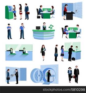Bank people customers and staff decorative icons flat set isolated vector illustration. Bank People Set