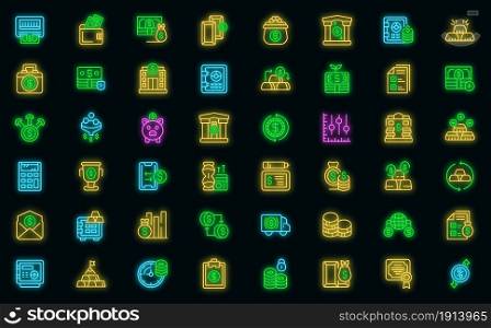 Bank reserves icons set. Outline set of bank reserves vector icons neon color on black. Bank reserves icons set vector neon