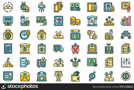 Bank reserves icons set. Outline set of bank reserves vector icons thin line color flat isolated on white. Bank reserves icons set line color vector