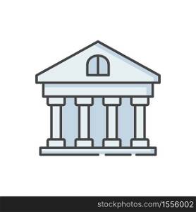 Bank RGB color icon. Classic building with pillars. Government building. University structure. Official institution exterior. Financial service, bank account. Isolated vector illustration. Bank RGB color icon