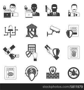 Bank security black icons set. Internet banking secure operations black icons set with detecting hackers malware software shield abstract isolated vector illustration