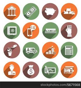 Bank service flat icons set with calculator safe manager isolated vector illustration