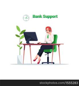 Bank support semi flat RGB color vector illustration. Customer consultation on financial operation. 24 7 advisor help. Bank consultant isolated cartoon character on white background. Bank support semi flat RGB color vector illustration