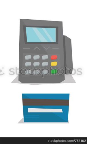 Bank terminal and credit card vector flat design illustration isolated on white background.. Credit card payment vector illustration.